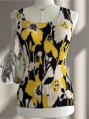 Sleeveless Floral Tank Dress in Yellow, Black & White